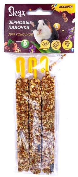 Лакомство Snax Зерновые палочки для грызунов ассорти (витамины и минералы, люцерна, орех) 3 шт.