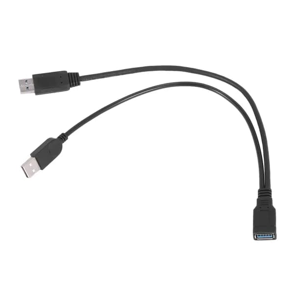 Черный USB 3.0 Female to Dual Male Extra Power Data Y-образный удлинительный кабель для 2,5-дюймового мобильного жесткого диска