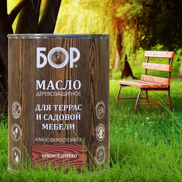 БОР Масло для дерева Моющаяся, до 150°, Масляная, Шелковисто-матовое покрытие, 1 л, 0.64 кг, красный