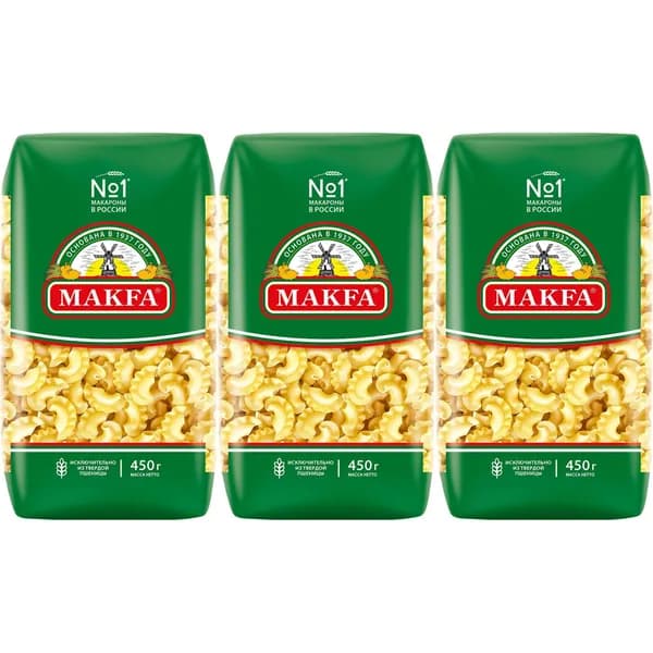Макаронные изделия Makfa Петушиные гребешки 450 г, набор: 3 штуки