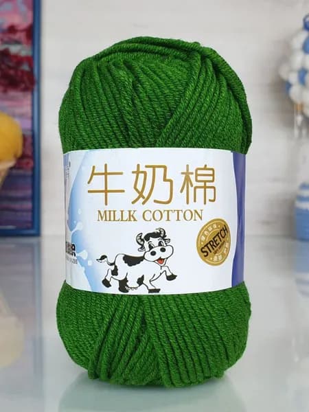 Пряжа Милк коттон M&H - 030 (зеленый) 1 моток, Malik-hobby, (80% молочное волокно, 20% акрил, 45 (+/- 5 г)г, 100м), нитки для ручного вязания