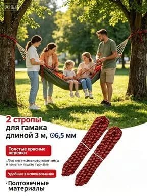 Подвесной гамак, 2 красные веревки длиной 3 метра для интенсивного кемпинга и пешего туризма