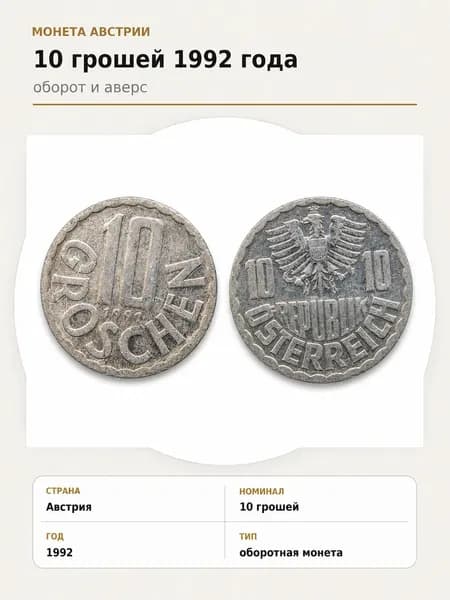 Коллекционная монета Австрия 10 грошей 1992