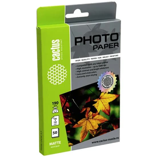 Фотобумага Cactus матовая 10x15 190 г/м2 50 листов (CS-MA619050)