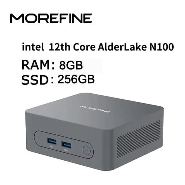 MOREFINE Мини-ПК M8 (Intel Alder Lake N100, RAM 8 ГБ, SSD 256 ГБ, Intel HD Graphics, Windows 11 Pro), серый