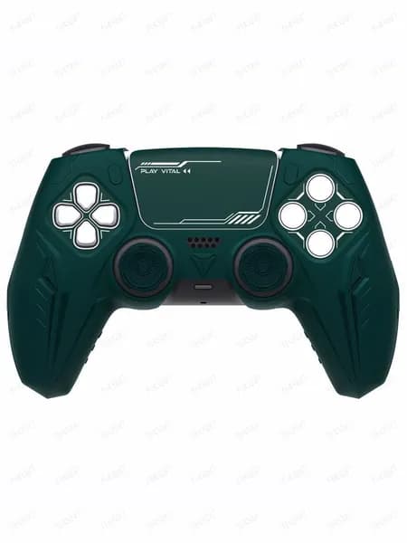 PlayVital Силиконовый чехол PS5, полная защита, совместим с док-станцией, CyberMech дизайн, накладки на стики, Гоночный зелёный