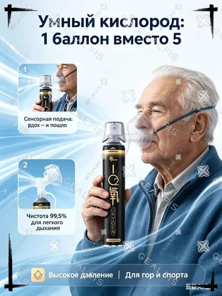 Кислородный баллончик для дыхания умный с сенсорным клапаном, Баллон с кислородом 99.5% портативный для гор и спорта
