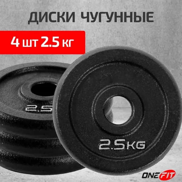 Диски для штанги OneFit, чугунные, 4 шт по 2,5 кг, d-26мм, 100-009