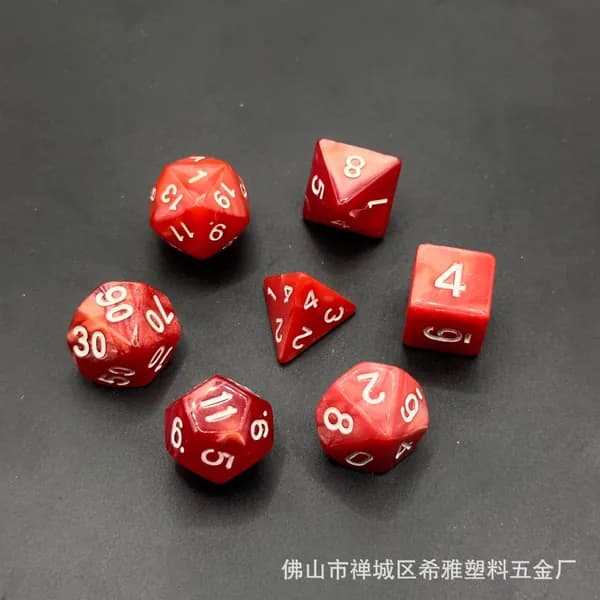 Набор из 7 акриловых игральных костей с мраморным узором для D&D, красные с белыми цифрами
