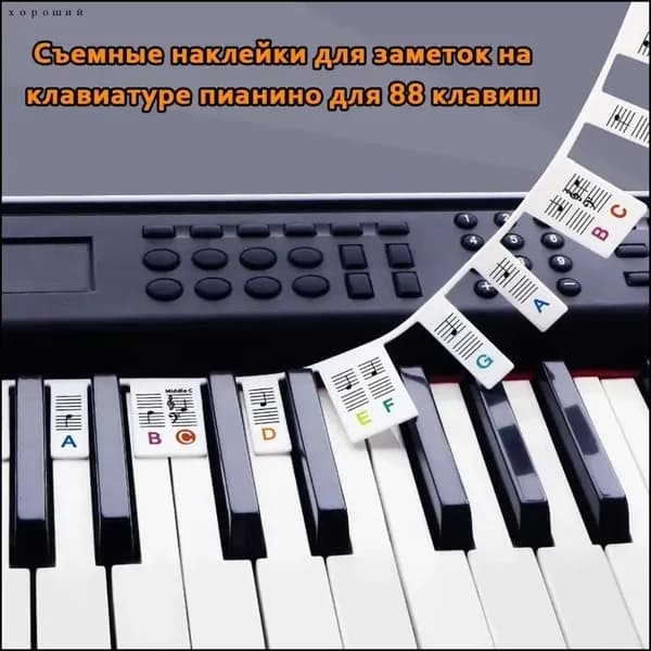 Эксклюзивное многоразовое пособие по музыкальной грамоте для фортепиано, комплект красочных и съемных стикеров с буквенными обозначениями для 88 клавиш, характеризуется простым процессом установки.