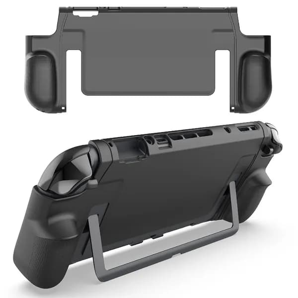 Защитный чехол TPU для Nintendo Switch 2: эргономичная ручка и подставка, черный противоударный