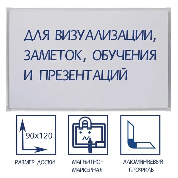 Доска магнитно-маркерная 90х120 см, в алюминиевой рамке, с полочкой