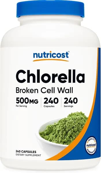Капсулы Nutricost Chlorella 500 мг, 240 вегетарианских капсул - без ГМО и без глютена