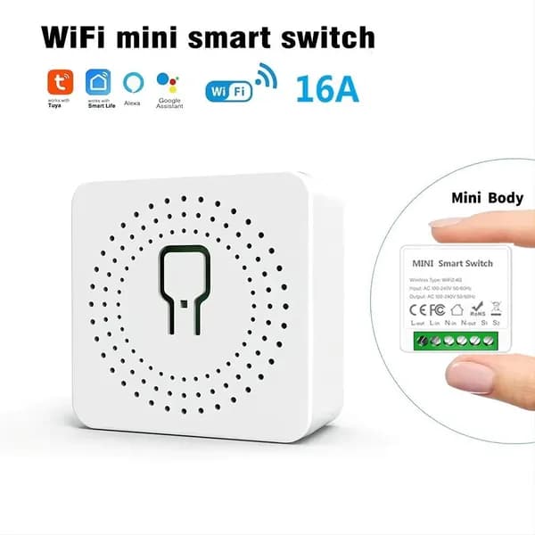 Умное реле Wi-Fi умный дом, Tuya Mini Smart Switch, Умный дом с Алисой, 16A работает с Яндекс Алисой