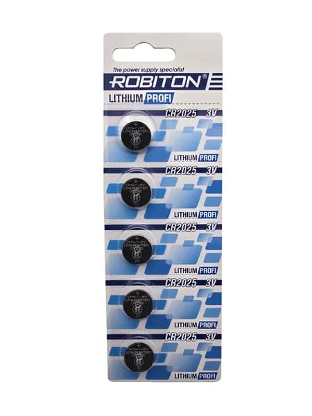 Батарейка Robiton CR2025 3V, литиевая, BL-5, комлект - 5шт