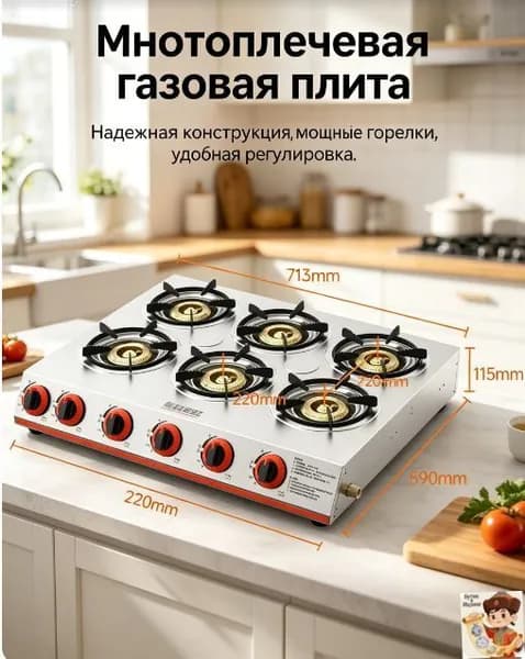 Встраиваемая газовая варочная поверхность на 4 конфорки, нержавеющая сталь, чугунные решетки, функция газ-ко