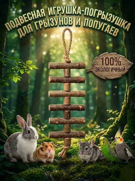 Подвесная игрушка-погрызушка для грызунов и попугаев. 100% экологичное лакомство для сточки зубов и клюва.