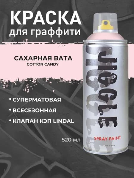 Аэрозольная краска для граффити в баллончике JIGGLE PRO суперматовая, 520 мл, COTTON CANDY/Сахарная вата
