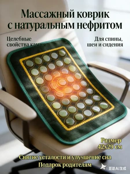 Массажная подушка из натурального нефрита, 42х29 см, используется в офисных/домашних /автомобильных креслах для стимуляции кровообращения и снятия усталости