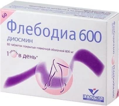 Флебодиа 600, таблетки покрытые пленочной оболочкой 600 мг, 60 шт.