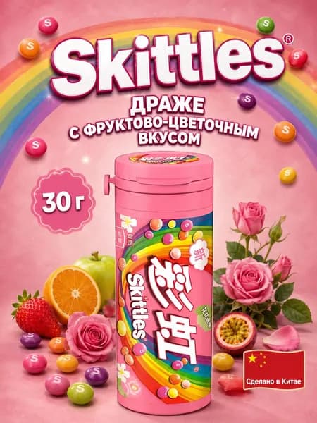 Skittles, Драже с фруктово-цветочным вкусов, 30 г, Китай