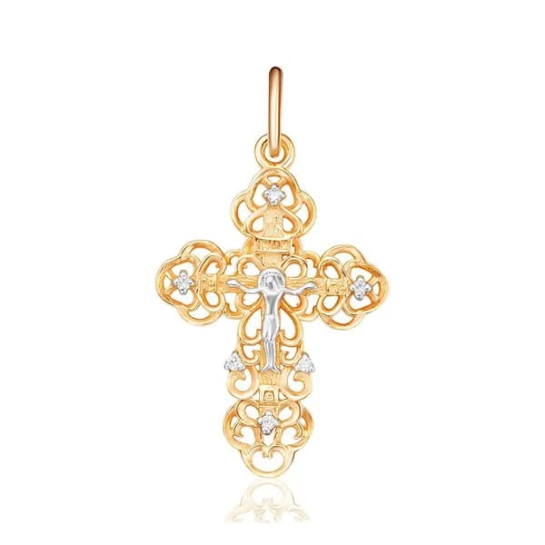 Крестик с фианитами из красного золота 375 пробы 585GOLD