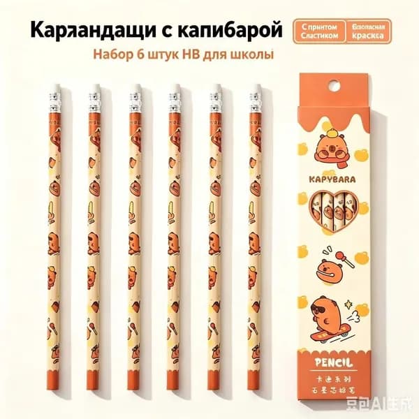 Карандаш, твердость: HB (Твердо-мягкий), толщина: 0.5 мм, 6 шт.