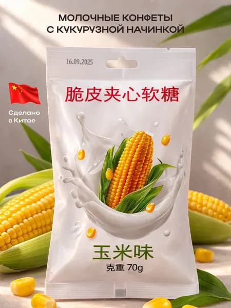 Молочные конфеты со вкусом кукурузы, 70 г