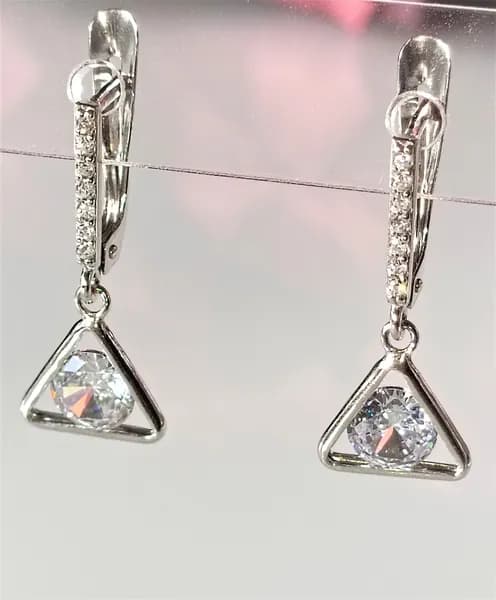Серьги женские серебро 925 с прозрачным фианитом на английском замке, AvroraGold, серёжки родированные с подвеской ювелирные
