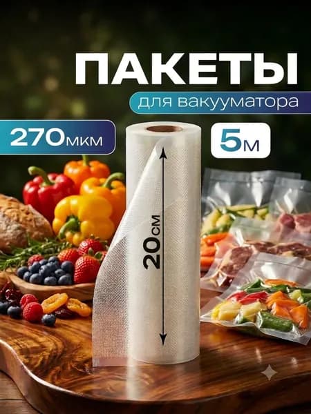 Пакеты для вакууматора рифленые рулон 20х500 см