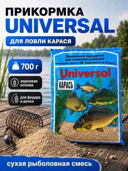 Прикормка для рыбалки Universal, Карась, 700 г - сухая смесь для фидера, донной ловли и кормушки