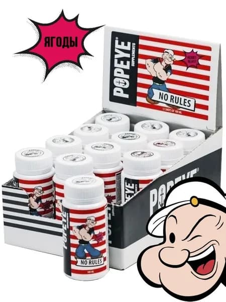 Предтреник для силы, выносливости, энергии Popeye Supplements NO RULES Shot, 12 шт по 100 мл, ягодный взрыв
