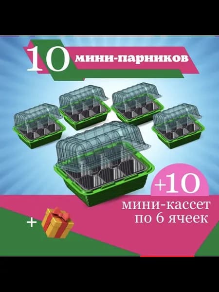 Мини парник однокассетный для рассады 10 штук