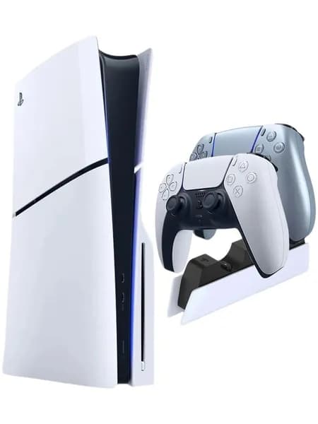 Sony PlayStation 5 Slim с дисководом + Второй геймпад серебристый и зарядная станция