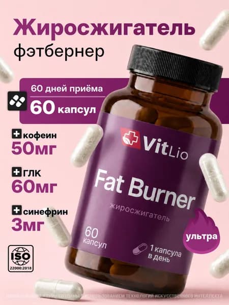 Жиросжигатель, Vitlio, ФэтБернер Ультра, контроль веса, для похудания, уменьшение веса, 60 капсул