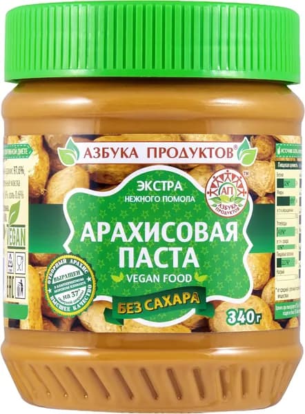 Паста арахисовая АЗБУКА ПРОДУКТОВ Экстра без сахара, 340г