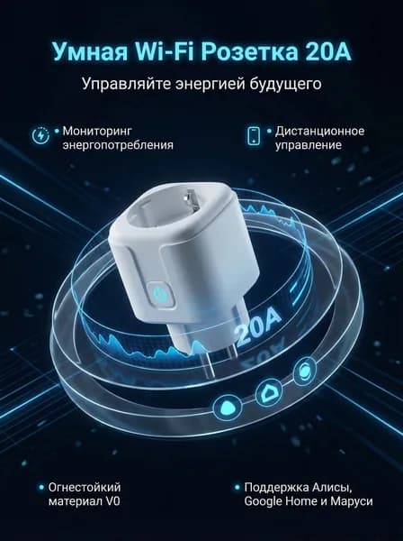 Умная wifi розетка, с таймером, Яндекс Алисой, Марусей, Google Assistant