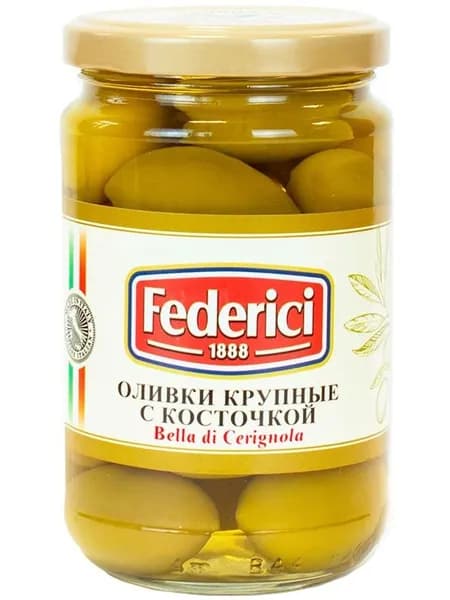 Оливки Federici Bella di cerignola Крупные с косточкой, 300г