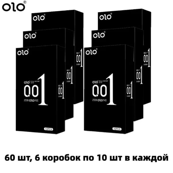 Презервативы OLO-1 ультратонкие латексные особо тонкие, прозрачные, с обильной смазкой, Более тонкая, более увлажняющая, обновленная версия,60 шт, 6 коробок по 10 шт в каждой/черное