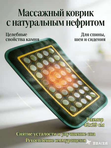 Массажная подушка из натурального нефрита для офисных/домашних/автомобильных сидений, 42х30 см, снимает усталость и расслабляет