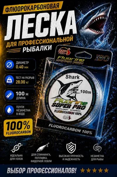 Флюорокарбоновая леска для рыбалки, размотка: 100 м, толщина: 0.4 мм