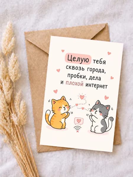 Открытка "Целую тебя сквозь города" А6 с конвертом, романтическая открытка любимому человеку
