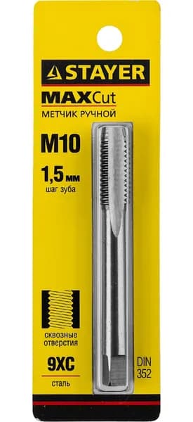 STAYER М10х1.5, метчик для сквозных отверстий, одинарный, (28020-10-1.5)
