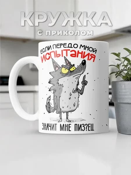 Кружка с приколом мужчине на работу с волком испытания