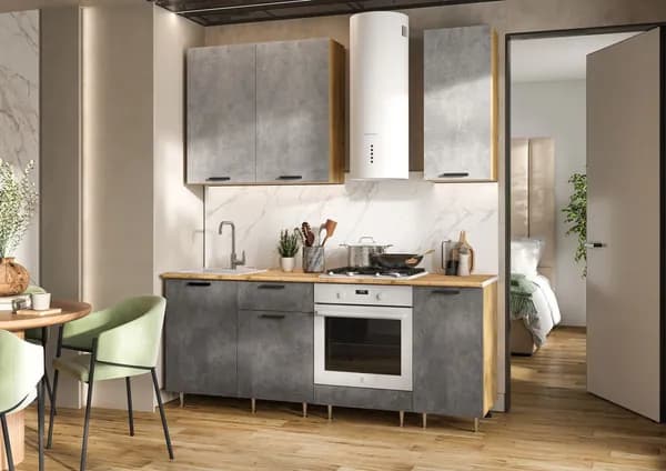 Кухонный гарнитур 2,0м/900 (к.2) Рио NEW бетон светлый/бетон темный, дуб крафт со столешницей, МИФ