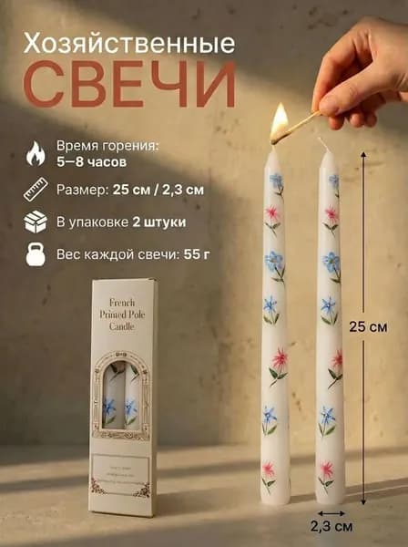Свечи поминальные 25 см х 2.3 см 2 шт