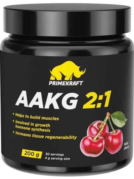 Аргинин / AAKG PRIMEKRAFT ААКG 2:1 200 г, Вишня, Восстановление и ускорение обмена веществ