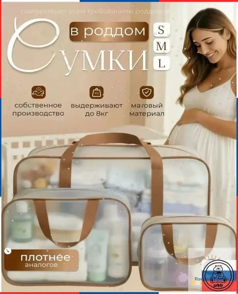 Сумки в роддом набор 3 шт, прозрачные, матовые, размеры S M L