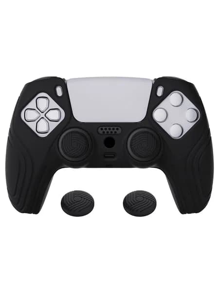 eXtremeRate PlayVital Samurai Edition силиконовый чехол для геймпада PS5 с насадками на стики, антискользящий мягкий защитный, чёрный
