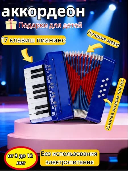 Баян Профессиональный аккордеон , 17-клавишный 8-басовый обучающий музыкальный инструмент с выдвижным ремешком для начинающих студентов